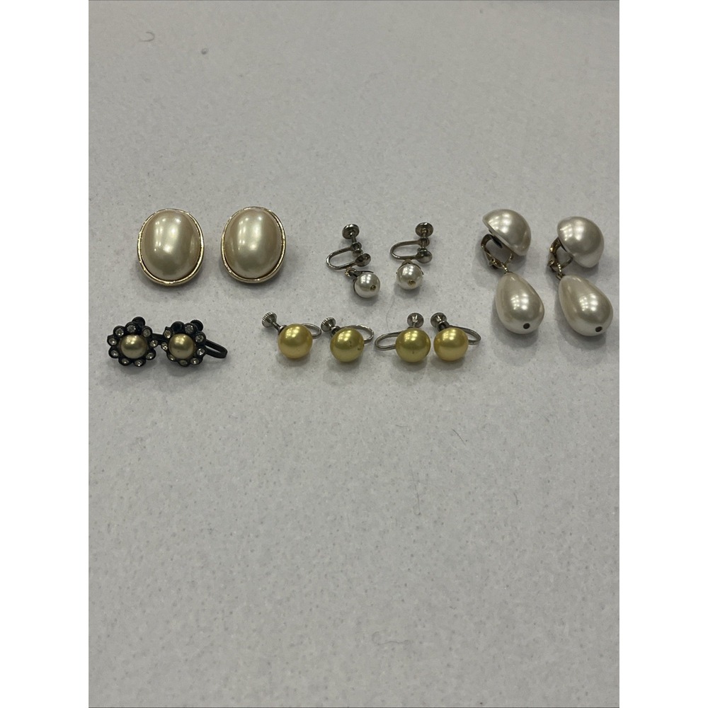 Vintage Lot of 6 Pairs Synthetic Pearl Clip On Earrings